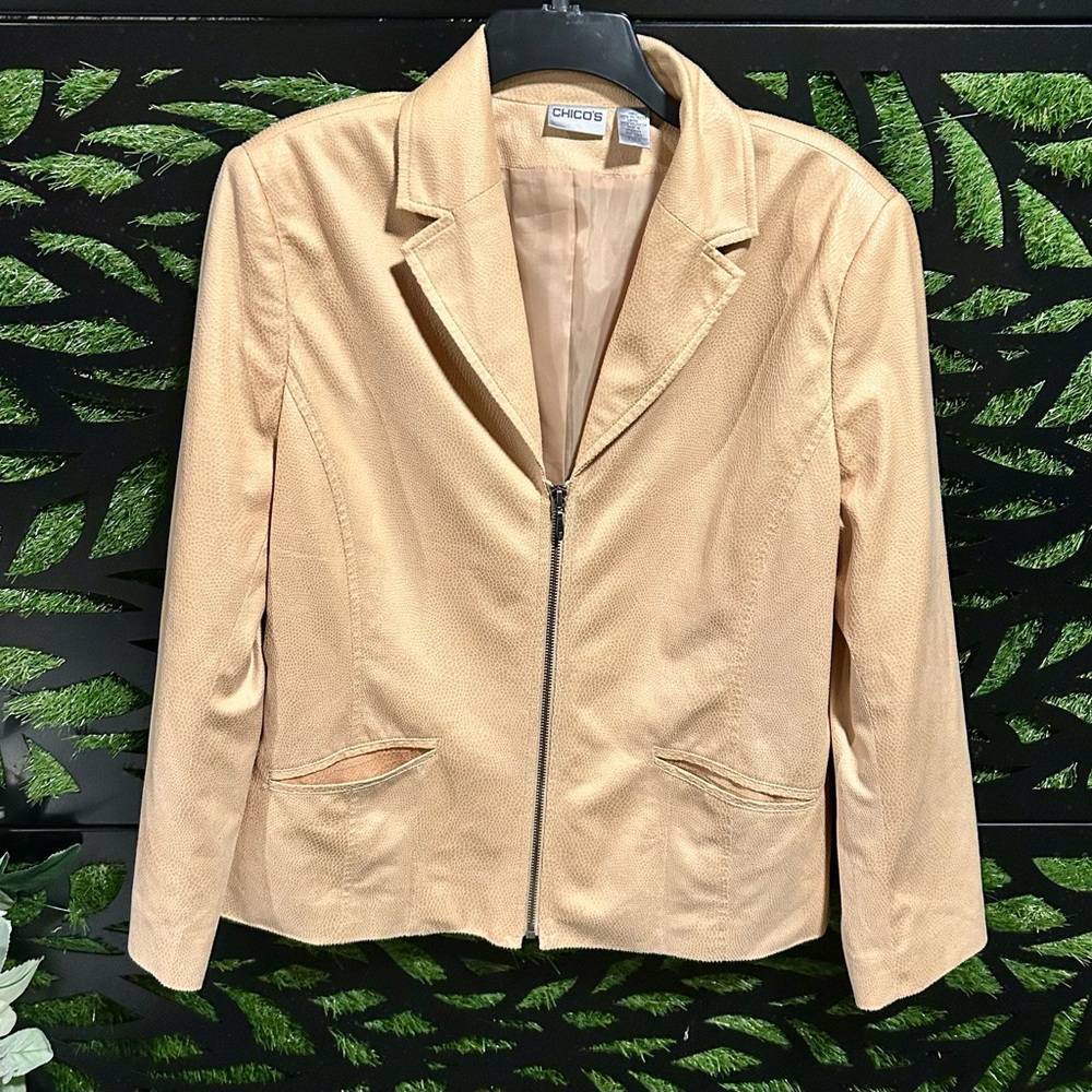 VNTG Chico's Yellow Snakeskin Embossed Faux Suede Jacket, Women’s Large - Picture 2 of 9